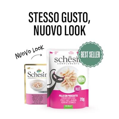 Schesir kip met ham (jelly) natvoer kat (zakjes) 1 doos (12 x 70 g)