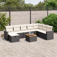 9-delige Loungeset met kussens poly rattan zwart - thumbnail