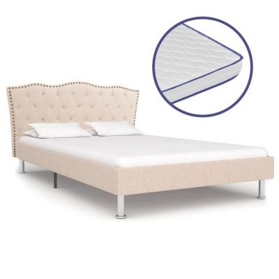vidaXL Bed met traagschuim matras stof beige 120x200 cm vidaXL Bed met traagschuim matras stof beige 120x200 cm