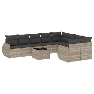 9-delige Loungeset met kussens poly rattan lichtgrijs