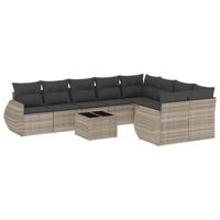 9-delige Loungeset met kussens poly rattan lichtgrijs - thumbnail