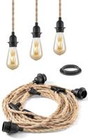Vintage Hanglamp kit - 3-licht Linen Hanglamp met schakelaar 750 cm - Geschikt voor woonkamers en landhuizen - DIY kabel set met 3 x E27 lampfittingen - Geschikt voor lampenkappen - thumbnail