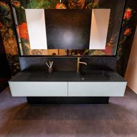 Badkamermeubelset Mondiaz Erin 200 cm met 2 Lades met RIDGE Wastafel Rechts Urban met 1 kraangat Greeploos Mat Clay - thumbnail