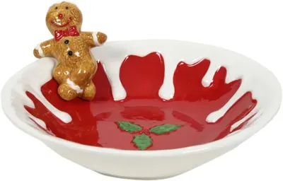 Schaal keramiek kerst 21x8.5cm rood, wit