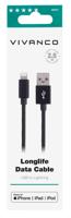 Vivanco 38307 USB-A naar Lightning-datakabel, 2 m, snel opladen, Apple MFi certificering - gevlochten nylon, zwart - thumbnail