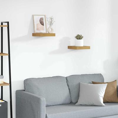 Wandplank met opslag 2 pcs Beige 23 x 23,5 x 4 cm Bewerkt hout