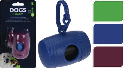 Basic Hondenzakjes 15 stuks + houder 8x5 cm assorti