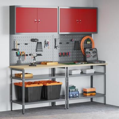 Werkbankset met plank 8 pcs Rood en Grijs Gepoedercoat staal
