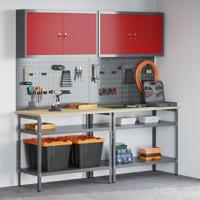 Werkbankset met plank 8 pcs Rood en Grijs Gepoedercoat staal - thumbnail