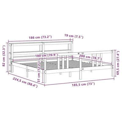 Bedframe met hoofdbord massief grenenhout 180x200 cm