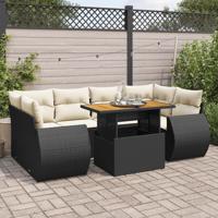 7-delige Loungeset met kussens poly rattan zwart - thumbnail