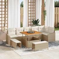 Tuinbankenset met kussen 9 pcs Beige poly rattan - thumbnail