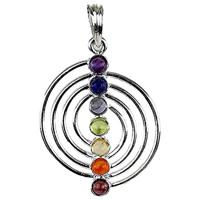 Spiraal Hanger 7 Chakra Halfedelstenen Verzilverd - thumbnail