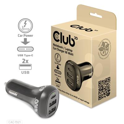 club3D CAC-1921 USB-oplader 36 W 2x USB-A, 1x USB-C Zwart Binnen club3D CAC-1921 USB-oplader 36 W 2x USB-A, 1x USB-C Zwart Binnen