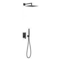 Regendoucheset Inbouw Tres Project 30 cm Vierkant Met Wandarm en Handdoucheset met Staafhanddouche Mat Zwart - thumbnail