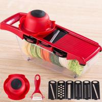 10 in 1 Multifuction plantaardige Cutter RVS Blade Manual aardappel UI dunschiller wortel rasp dicer (rood) - thumbnail