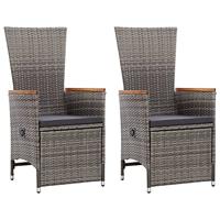 Tuinstoelen 2 st verstelbaar met kussens poly rattan grijs - thumbnail