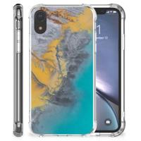 Apple iPhone Xr Anti-Shock Hoesje Marble Blue Gold - thumbnail