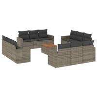 13-delige Loungeset met kussens poly rattan grijs - thumbnail