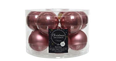 Decoris Kerstballen glas 12st velours roze 5cm