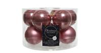 Decoris Kerstballen glas 12st velours roze 5cm - thumbnail