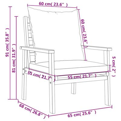4-delige Loungeset met kussens massief acaciahout - thumbnail