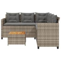 Tuinbank met tafel en kussens L-vormig poly rattan grijs - thumbnail
