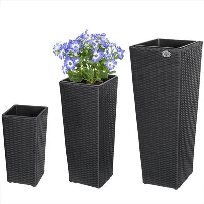 Bloempotten polyrotan set van 3 stuks in zwart Bloempotten polyrotan set van 3 stuks in zwart