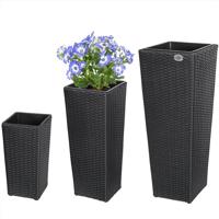 Bloempotten polyrotan set van 3 stuks in zwart - thumbnail