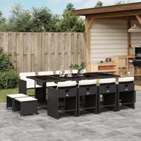 13-delige Tuinset met kussens poly rattan zwart - thumbnail