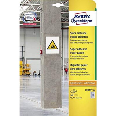 Avery-Zweckform L7873-20 ( 45.7 x 21.2 mm, Wit, 960 stuk(s), Permanent hechtend, Sterk hechtend Avery-Zweckform L7873-20 ( 45.7 x 21.2 mm, Wit, 960 stuk(s), Permanent hechtend, Sterk hechtend