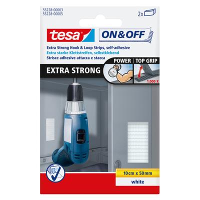 TESA On & Off 55228-03-00 Klittenband strips Om vast te plakken Haak- en lusdeel, Extra sterk (l x b) 100 mm x 50 mm Wit 2 stuk(s) TESA On & Off 55228-03-00 Klittenband strips Om vast te plakken Haak- en lusdeel, Extra sterk (l x b) 100 mm x 50 mm Wit 2 stuk(s)