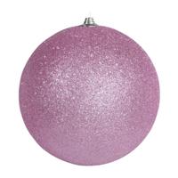 1x Roze grote decoratie kerstballen met glitter kunststof 25 cm - Kerstbal - thumbnail