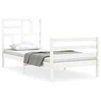 Bedframe met hoofdbord massief hout wit - thumbnail
