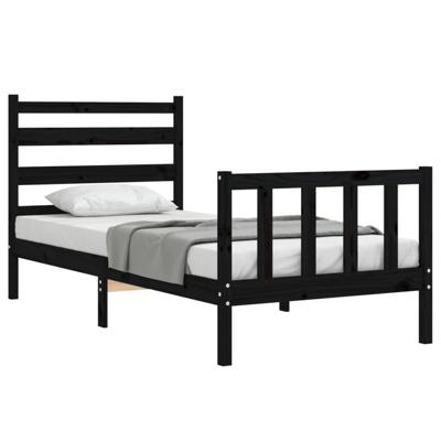 Bedframe met hoofdbord massief hout zwart