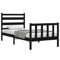 Bedframe met hoofdbord massief hout zwart - thumbnail