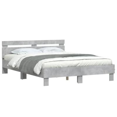 Bedframe met hoofdeinde en LED betongrijs 150x200 cm