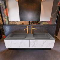 Badkamermeubelset Mondiaz Erin 150 cm met 2 Lades met RIDGE Wastafel Dubbel Dark grey met 2 kraangaten Greeploos Mat Carrara - thumbnail