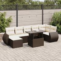 8-delige Loungeset met kussens poly rattan bruin - thumbnail