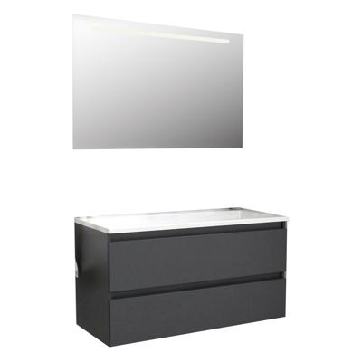Badkamermeubel BWS Pepper Acryl Wastafel Incl Spiegel Met LED Verlichting Met 2 Kraangaten 100x55x46 cm Antraciet Badkamermeubel BWS Pepper Acryl Wastafel Incl Spiegel Met LED Verlichting Met 2 Kraangaten 100x55x46 cm Antraciet