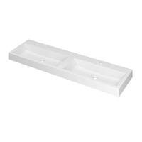 INK Momento Wastafel Polystone Dubbel met 2 Kraangaten - 1600x450x90 mm - Mat Wit - thumbnail