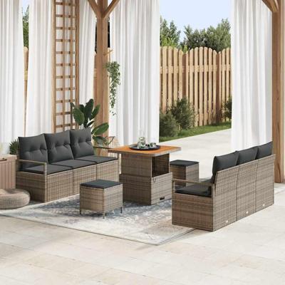 Tuinbankenset met kussen 9 pcs Grijs poly rattan