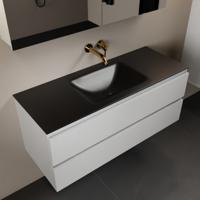 MONDIAZ AIVY 120cm badmeubel Talc, wastafel Urban solid surface midden zonder kraangat met spiegelkast (AI-351621URBAN-NO - AI-M120TAMI - AI-C120TAMI) - thumbnail