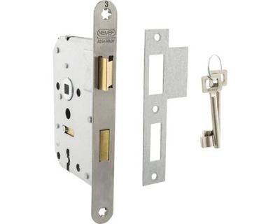 Nemef 1266 Deurslot | DM50mm | S55mm | krukgat 8mm | voorplaat RVS 20x174mm afgerond | messing dag- en nachtschoot | 2 sleutels | DR 1+3/2+4 -