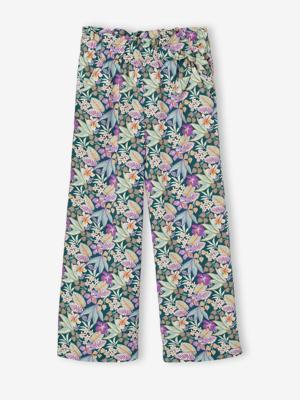 Wijde meisjesbroek met bloemenprint vanille