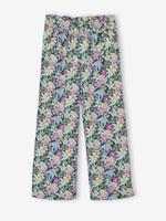 Wijde meisjesbroek met bloemenprint vanille - thumbnail