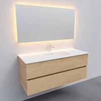 Badkamermeubel BWS Helsinki 120x46cm Keramiek Midden Wood Washed Oak 2 Laden (1 kraangat) - thumbnail