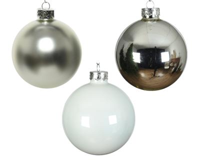 Kerstbal glas d8 cm wit/zlvr ass 16st kerst Decoris - Decoris