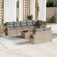 9-delige Loungeset met kussens poly rattan beige - thumbnail