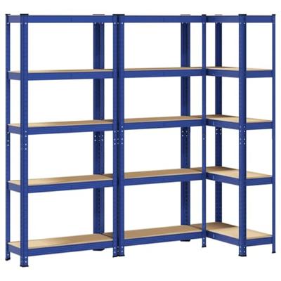 VidaXL Opbergrekken 3 st 5-laags staal en bewerkt hout blauw